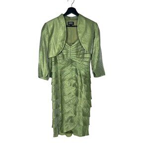 Adrianna Papell Green Tiered Knee Length Formal Dress Bolero Jacket Set 6